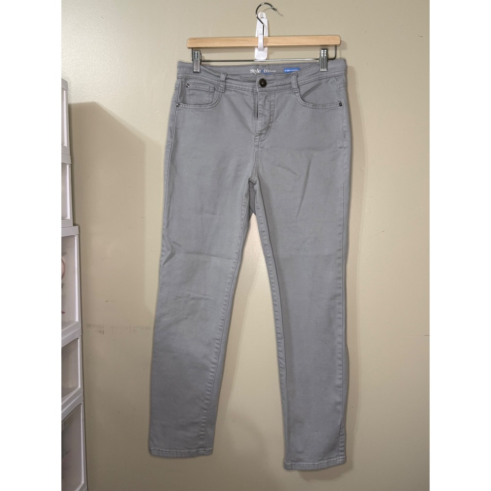 Style & Co Petite Tummy Control Skinny Leg Gray Pants Womens 10P Stretch Jeans